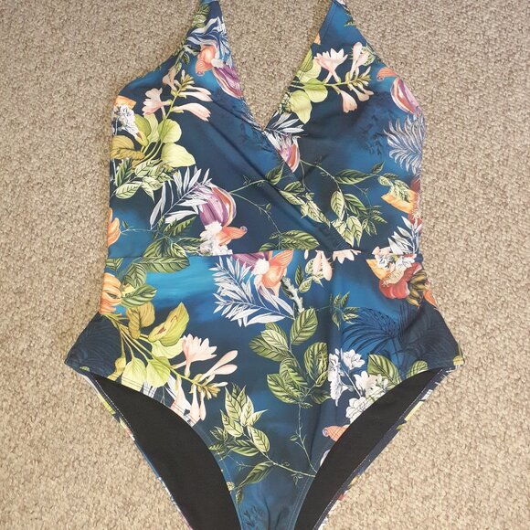 GRACE KARIN 1 PC SWIMSUIT FLORAL TROPICAL PLUNGE SLIMMING-WOMENS PLUS SIZE 2XL - Picture 1 of 4